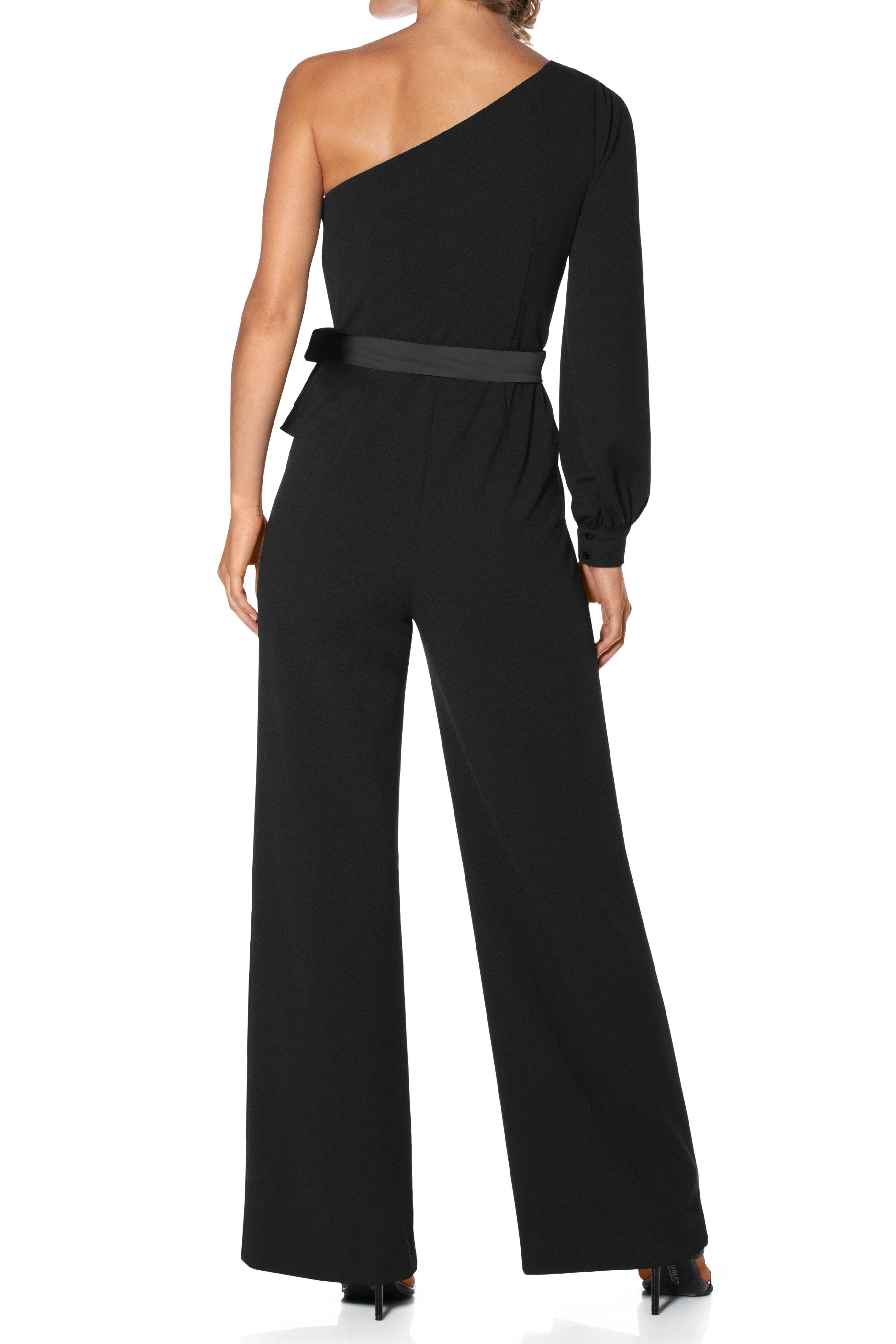 one shoulder tie waist jumpsuit