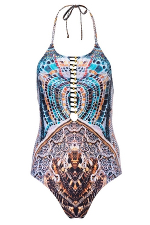 Multi Print Embellished Cutout One-Piece Swimsuit