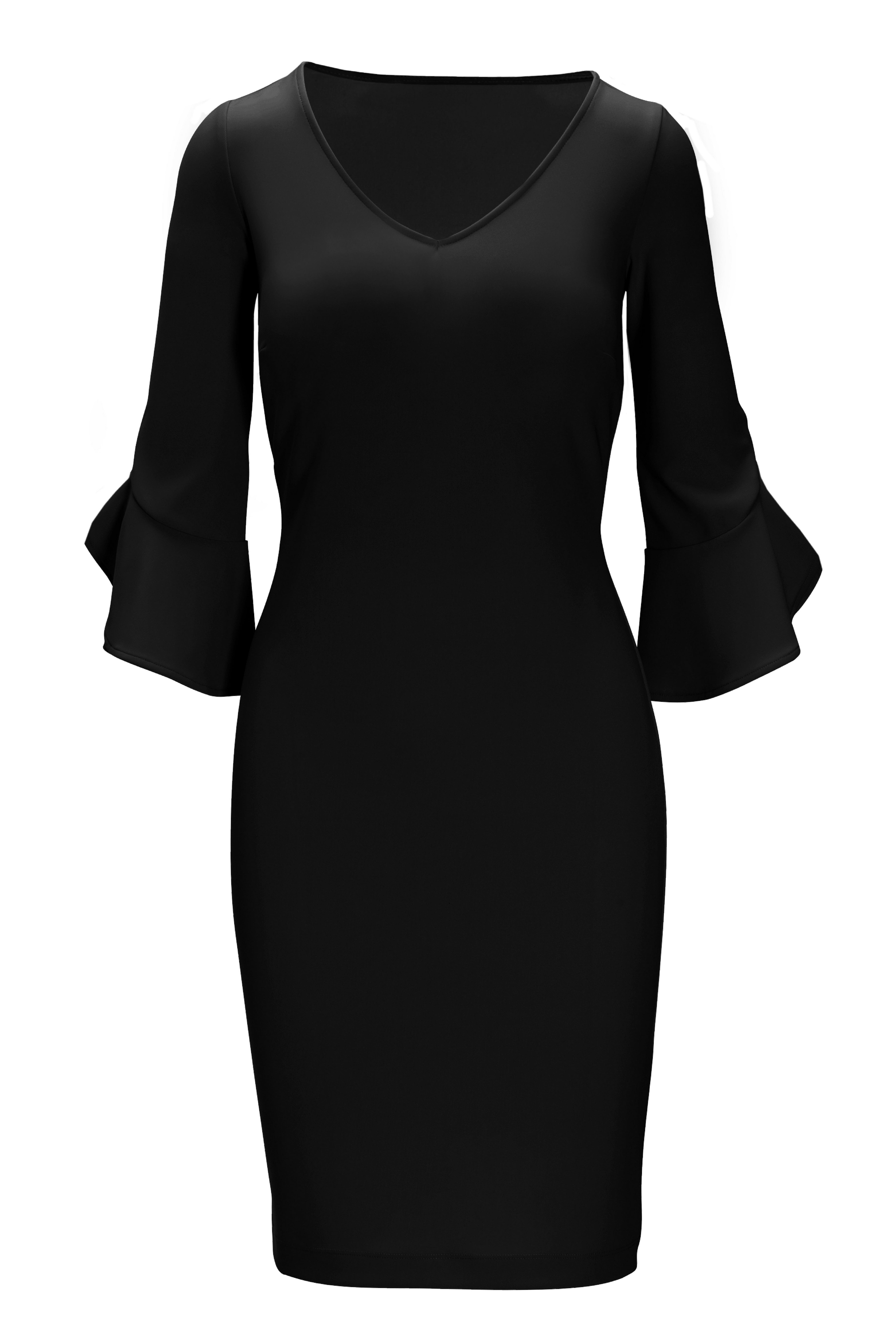 black v neck sheath dress