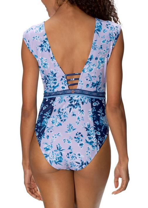 Floral Printed Low Plunge One Piece Cap Sleeve Swimsuit Boston Proper