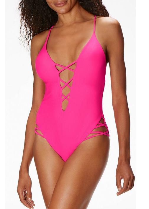 ISABELLA ROSE Womens Crisscross Front Plunge Halter One Piece Swimsuit Swimsuit