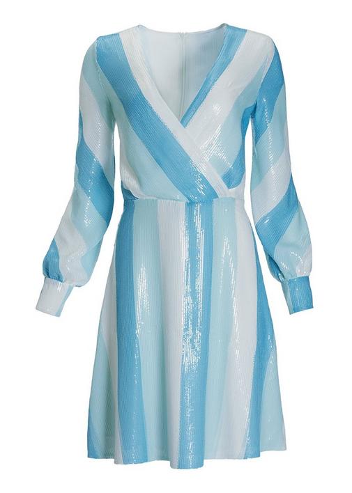 Long-sleeve Sequin Stripe Surplice Dress | Boston Proper