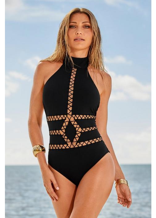 High Neck Laser Cut One Piece Swimsuit Boston Proper