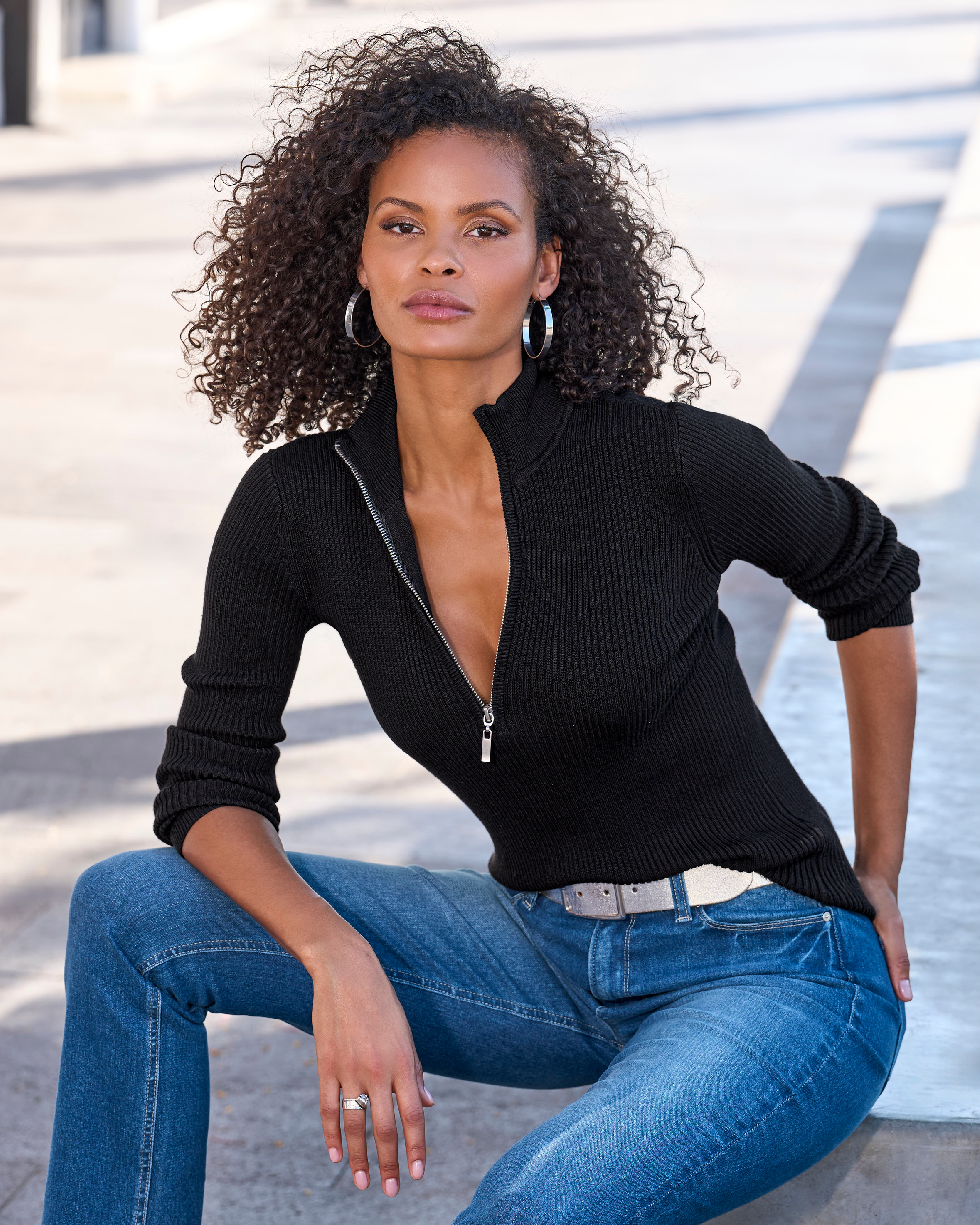 ribbed half zip sweater