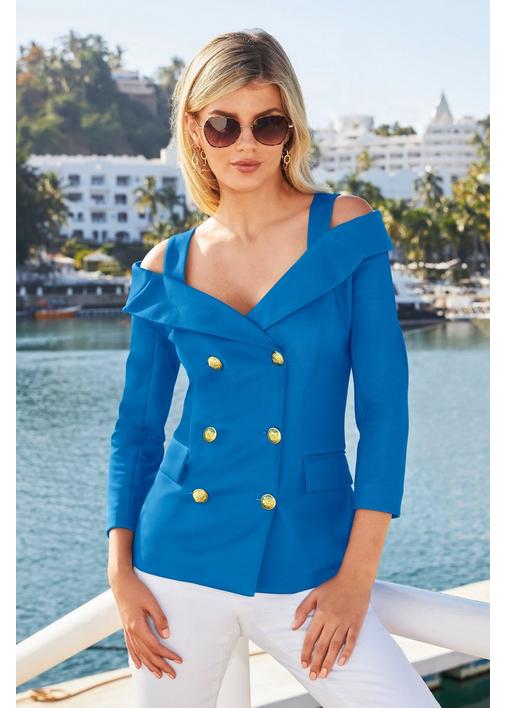Double-breasted jacket for women with open shoulders and pockets size S