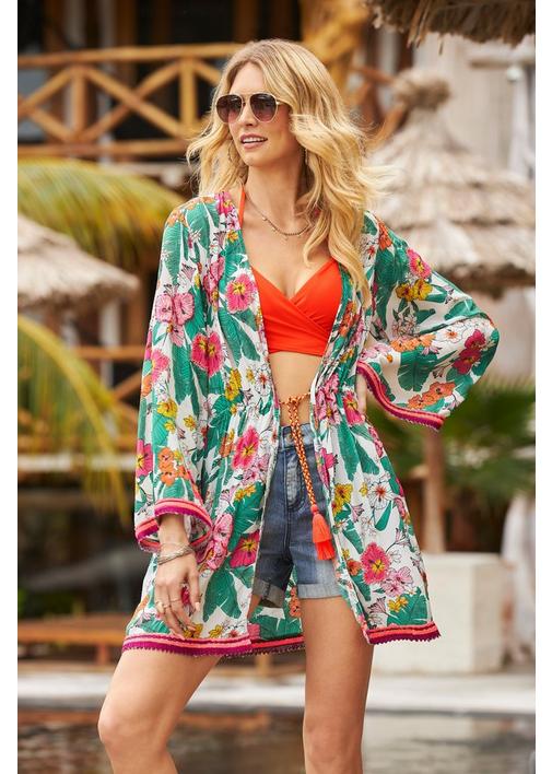Colorful Palm Duster Kimono Top Summer Jacket Beach Cover Small Medium