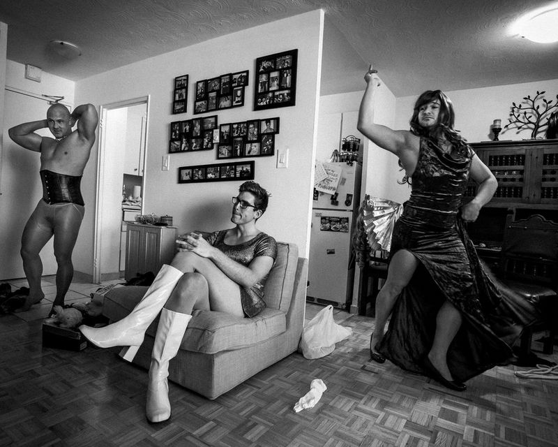 Muddy York Rugby Football Club players Michael Smith (left), Devin McCarney (centre) and John-Paul Markides rehearse for their performance at the team’s annual fundraiser drag show.