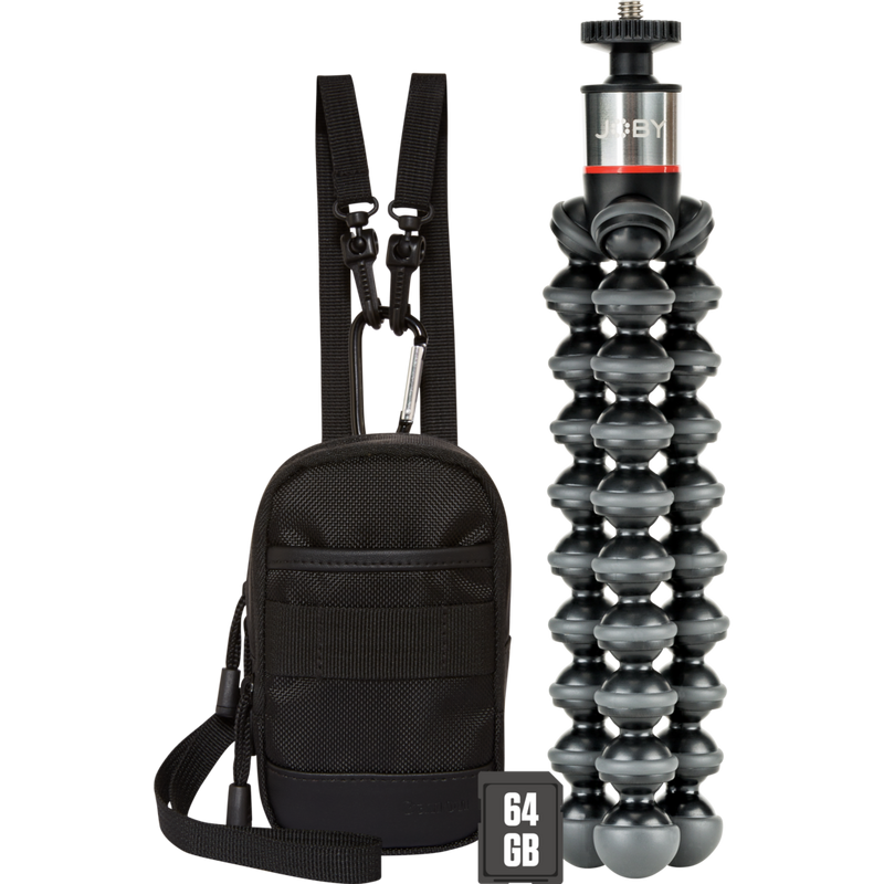 Canon DCC-2400 Travel Case + JOBY GorillaPod Tripod + 64 GB SD card – Vlogger Travel Bundle Product All positioned together