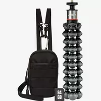 Canon DCC-2400 Travel Case + JOBY GorillaPod Tripod + 64 GB SD card – Vlogger Travel Bundle Product All positioned together
