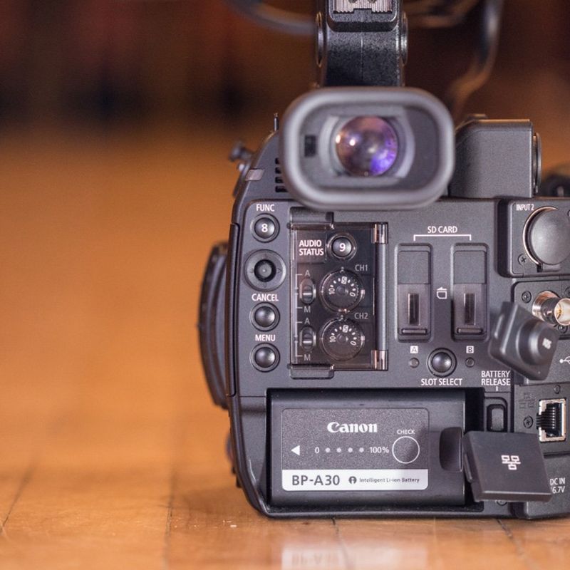 Canon Video camera close up with dual SD card slot!