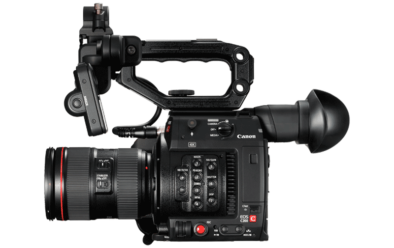 Canon C200 video camera side view with controls