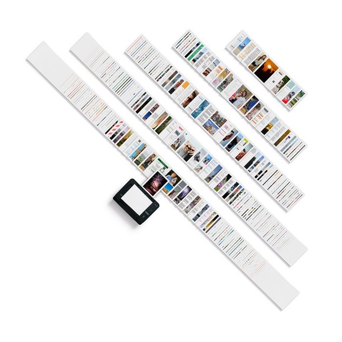 Image of the PIXMA G Series with a stack of image prints show in a array near the printer