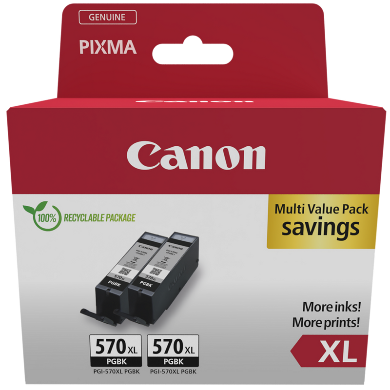 Canon PGI-570BK XL High Yield Black Ink Cartridge (Twin Pack)