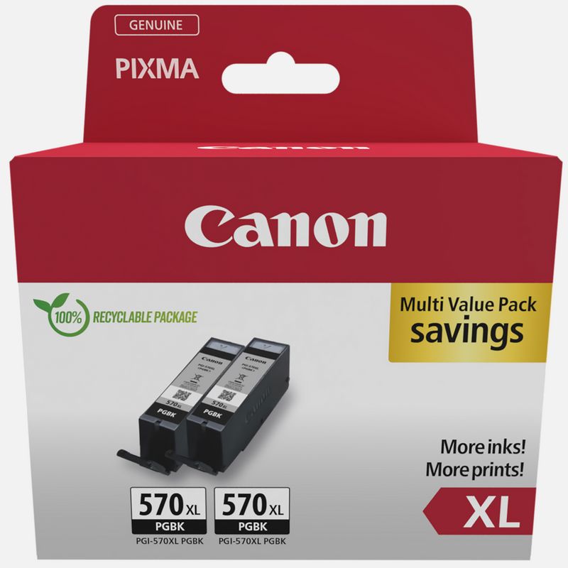 Canon PGI-570BK XL High Yield Black Ink Cartridge (Twin Pack)
