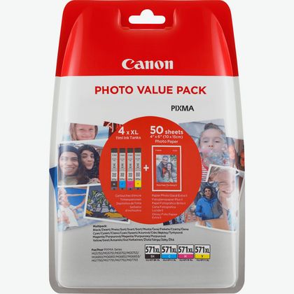 Image of Canon CLI-571XL High Yield BK/C/M/Y Ink Cartridge + Photo Paper Value Pack