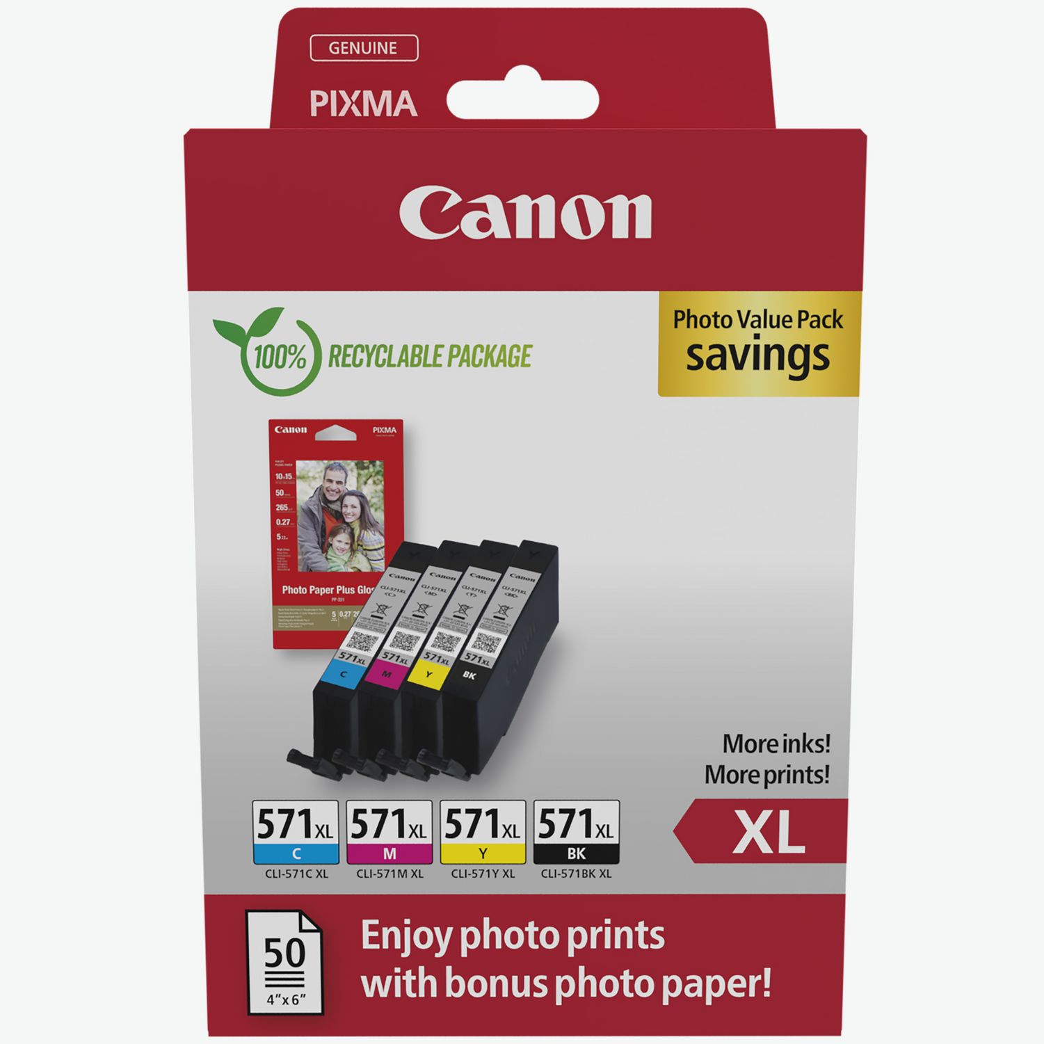 cartouche encre Canon CLI 571 Noir, Jaune, Cyan, Magenta + papier photo