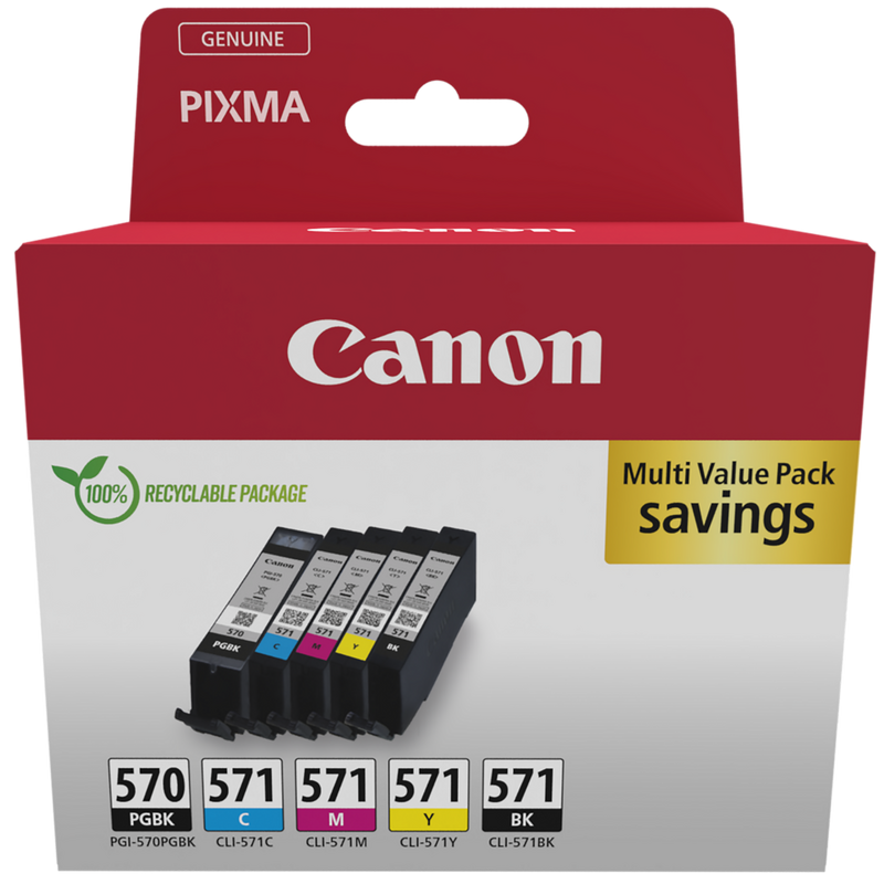 Canon PGI-570BK / CLI-571 BK/C/M/Y Ink Cartridge Multipack Product Package front view