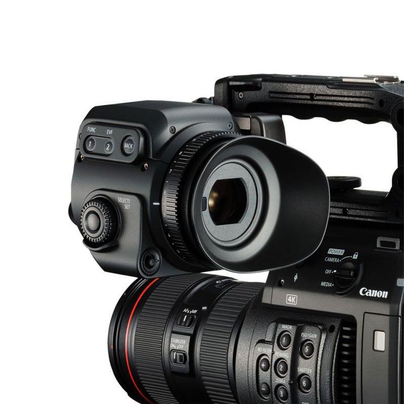 Close up view of Canon C200 video camera built in camera controls.