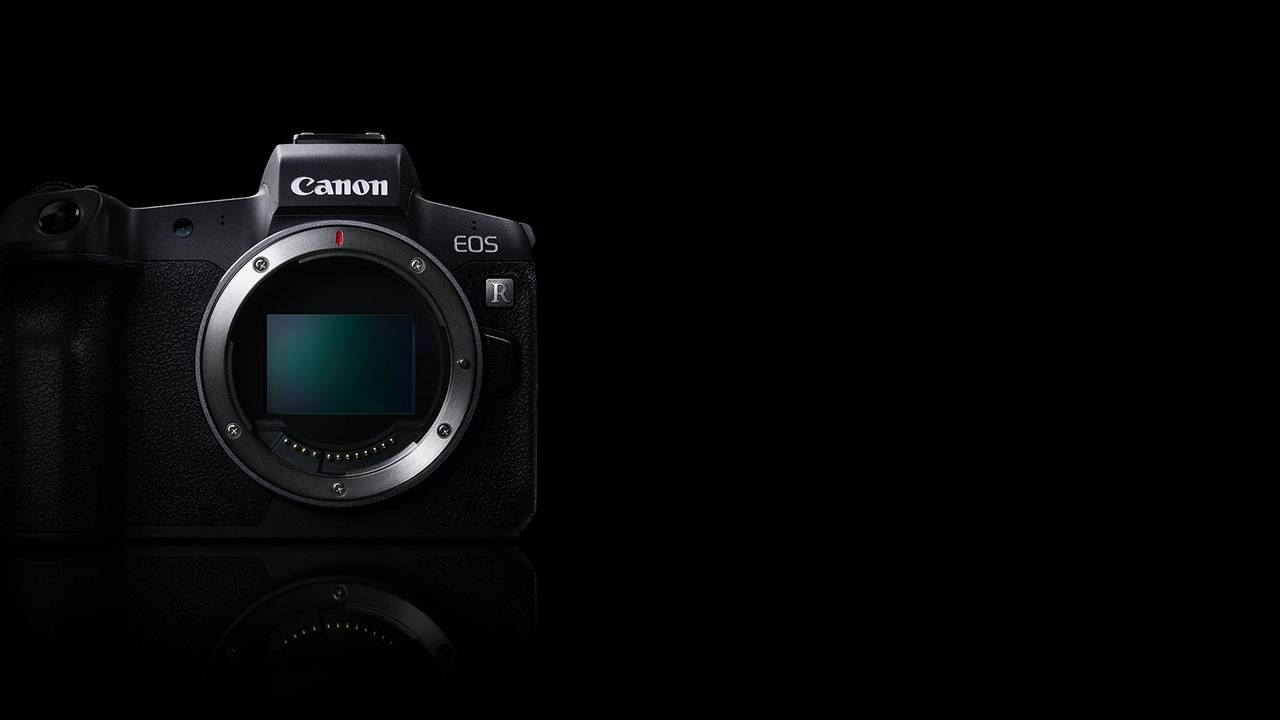 Front image of Canon EOS R with sensor exposed
