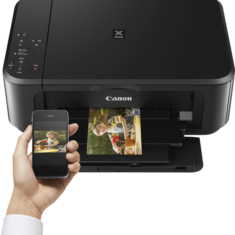 Canon PIXMA MG3650 - Black Product Front View With A Person Printing From a Smartphone