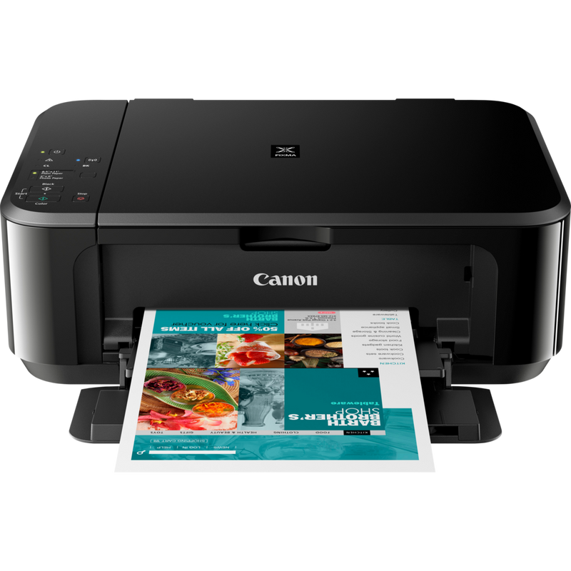 Canon PIXMA MG3650S Tintenstrahl-Multifunktionssystem, Schwarz Produkt Vorderansicht mit ausgeklapptem Papierfach