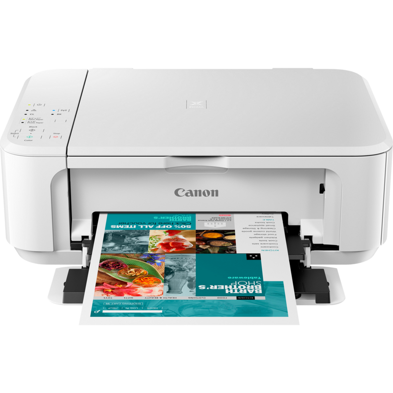 Canon PIXMA MG3650S Tintenstrahl-Multifunktionssystem, Weiß Produkt Vorderansicht mit ausgeklapptem Papierfach