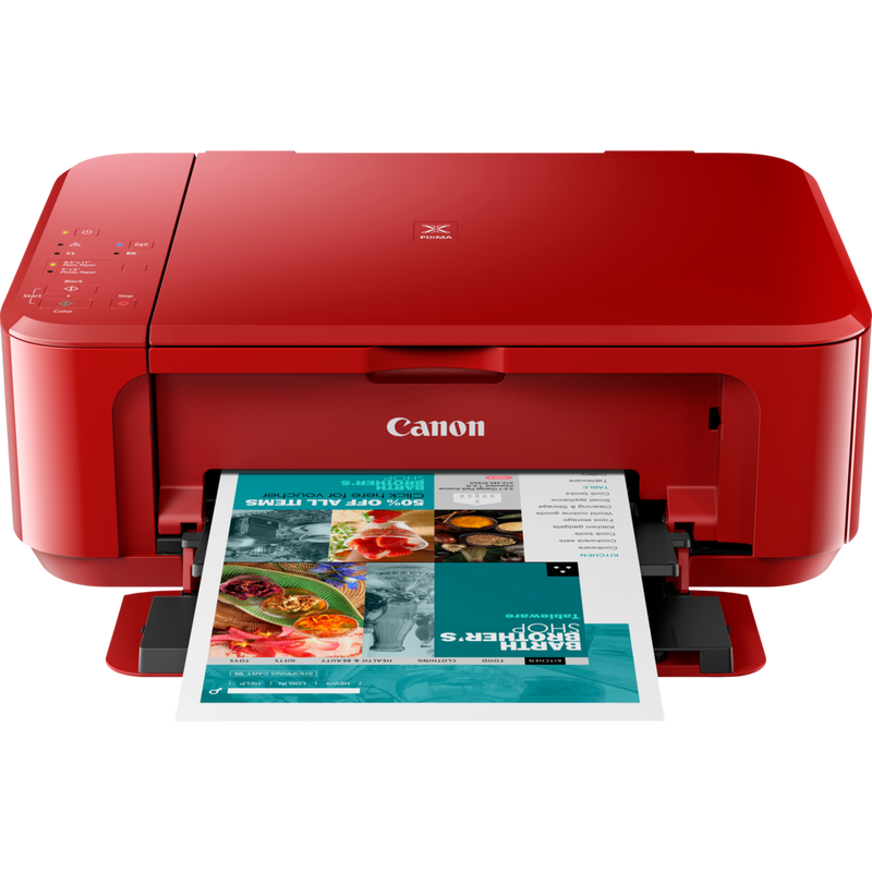 Impressora a jato de tinta multifunções Canon PIXMA MG3650S, Vermelho Produto Vista frontal com o tabuleiro de papel aberto