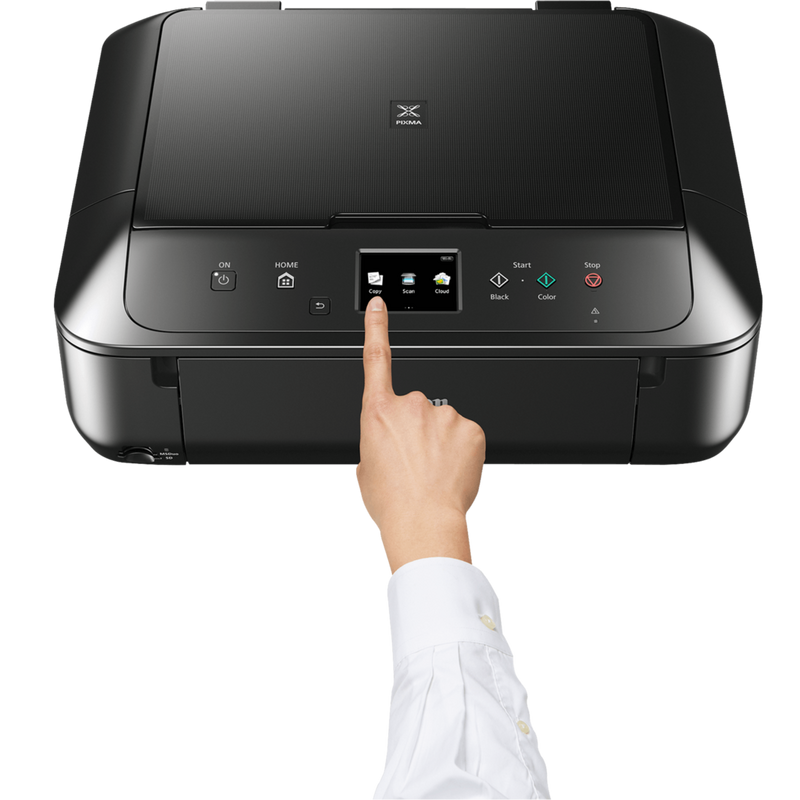 Canon PIXMA MG6850 - Black Product Front View With A Person Operating The Printer