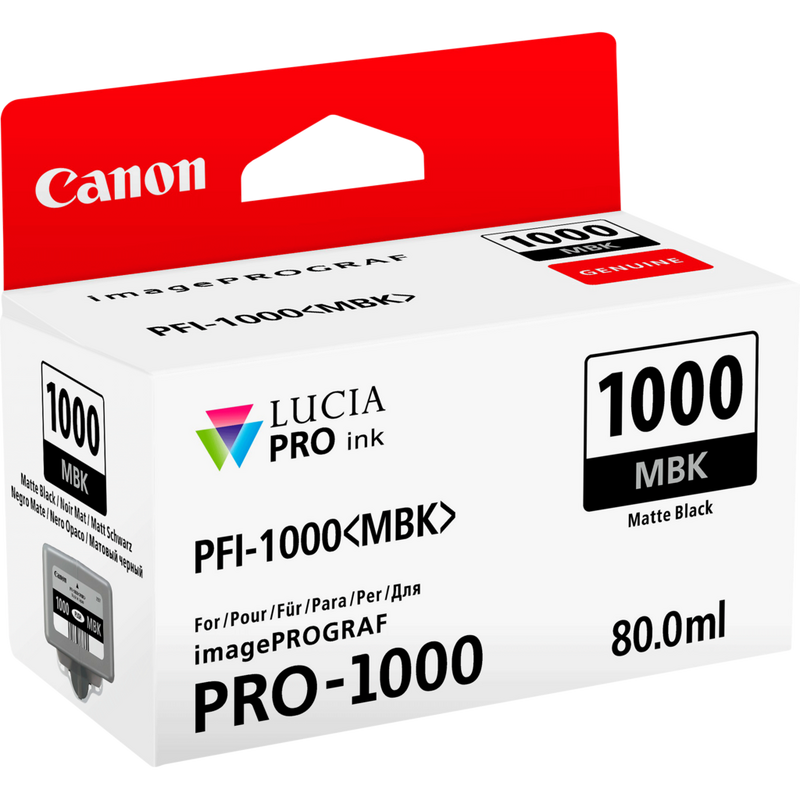 Kaseta z matowym czarnym atramentem Canon PFI-1000MBK Produkt Widok z lewej strony
