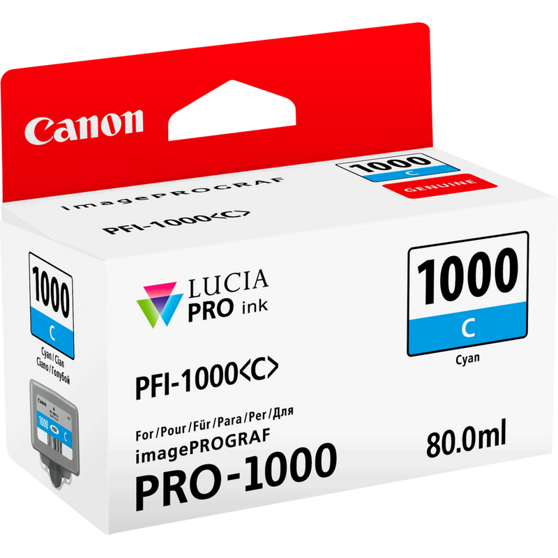 Cartucho de tinta cian Canon PFI-1000C Producto Vista izquierda