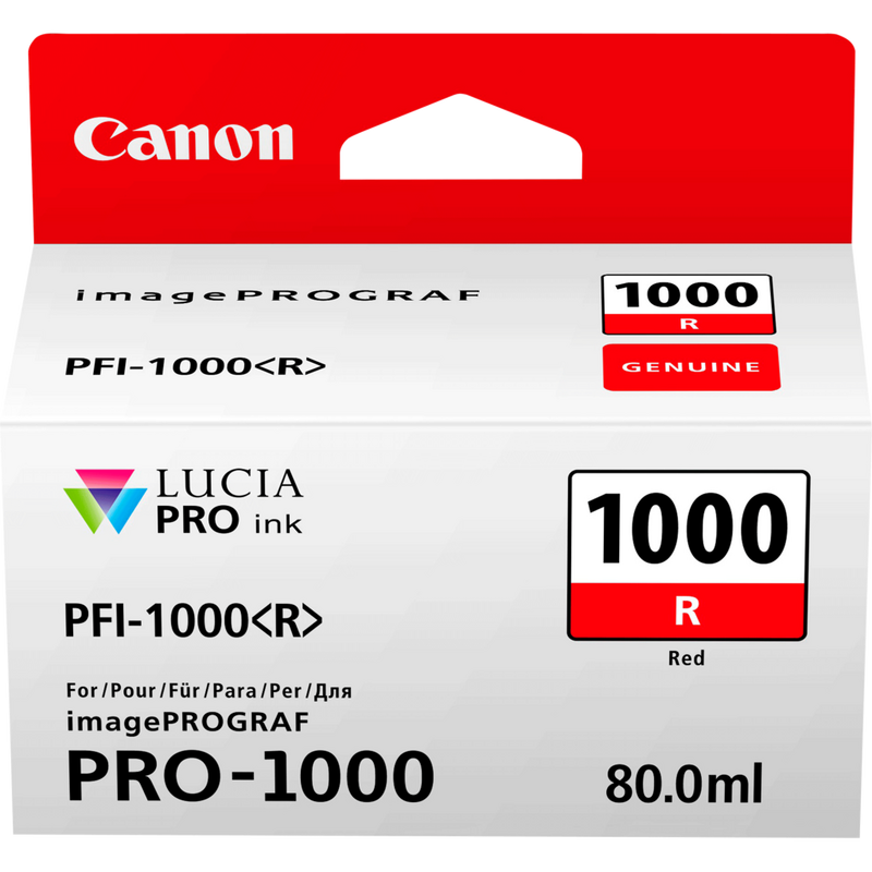 Cartucho de tinta roja Canon PFI-1000R Producto Vista frontal