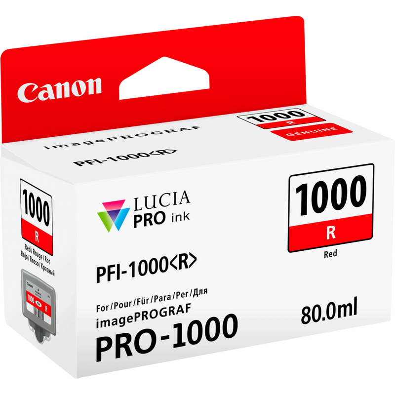 Cartucho de tinta roja Canon PFI-1000R Producto Vista izquierda