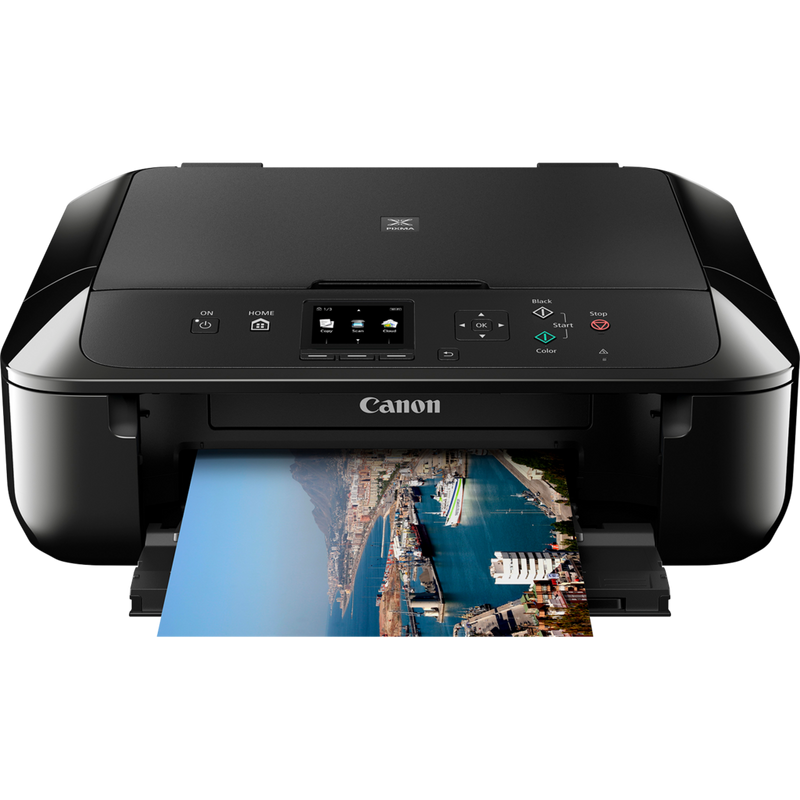 Canon PIXMA MG5750 – Schwarz Produkt Vorderansicht mit ausgeklapptem Papierfach