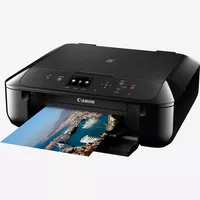 Canon PIXMA MG5750 – Schwarz Produkt Schrägansicht von vorne mit ausgeklapptem Papierfach