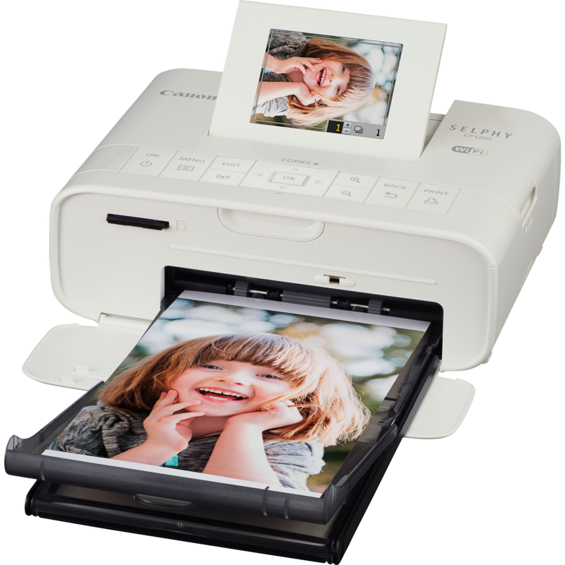 Canon SELPHY CP1200 - White Product Right View with Print coming out