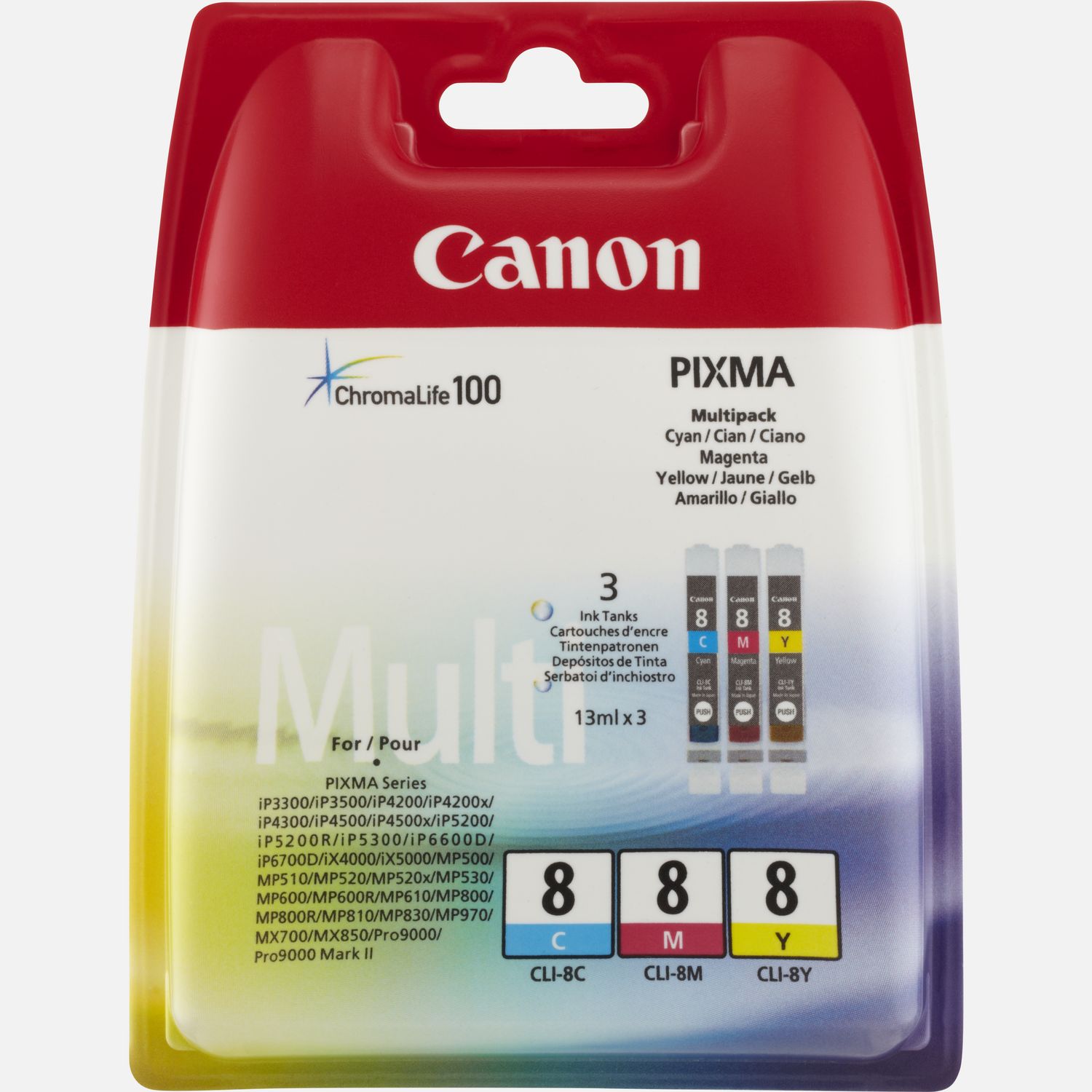 Multipack de cartouches d'encre couleur Canon CLI-8 C/M/Y