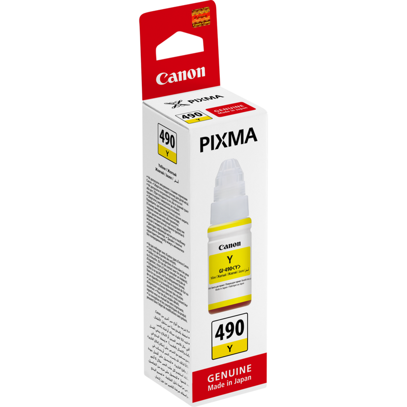 Butelka z żółtym atramentem Canon GI-490 Produkt Widok z lewej strony