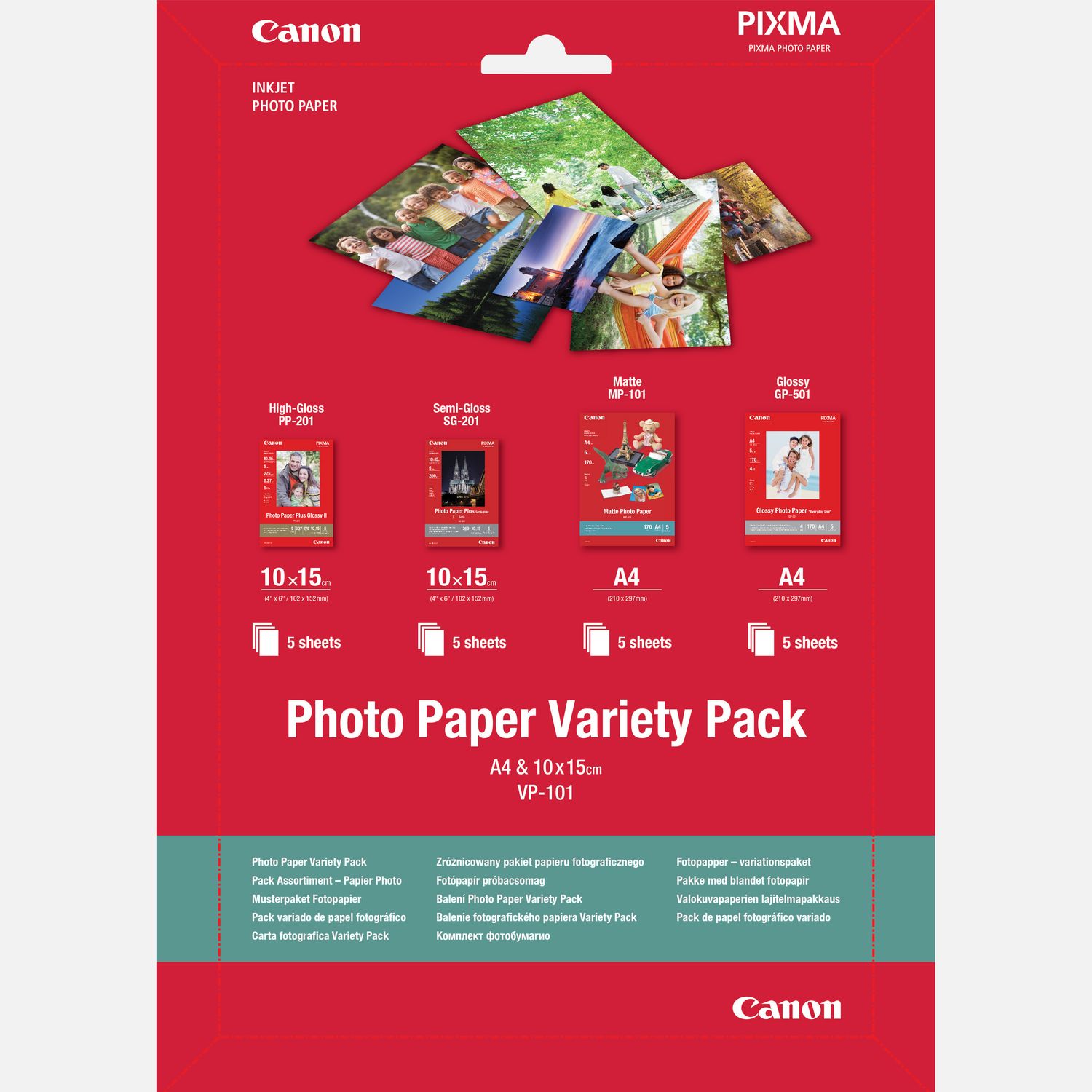 Pack variété de papier photo 4 × 6 (10 × 15 cm) et A4 VP-101 de Canon, 20 feuilles