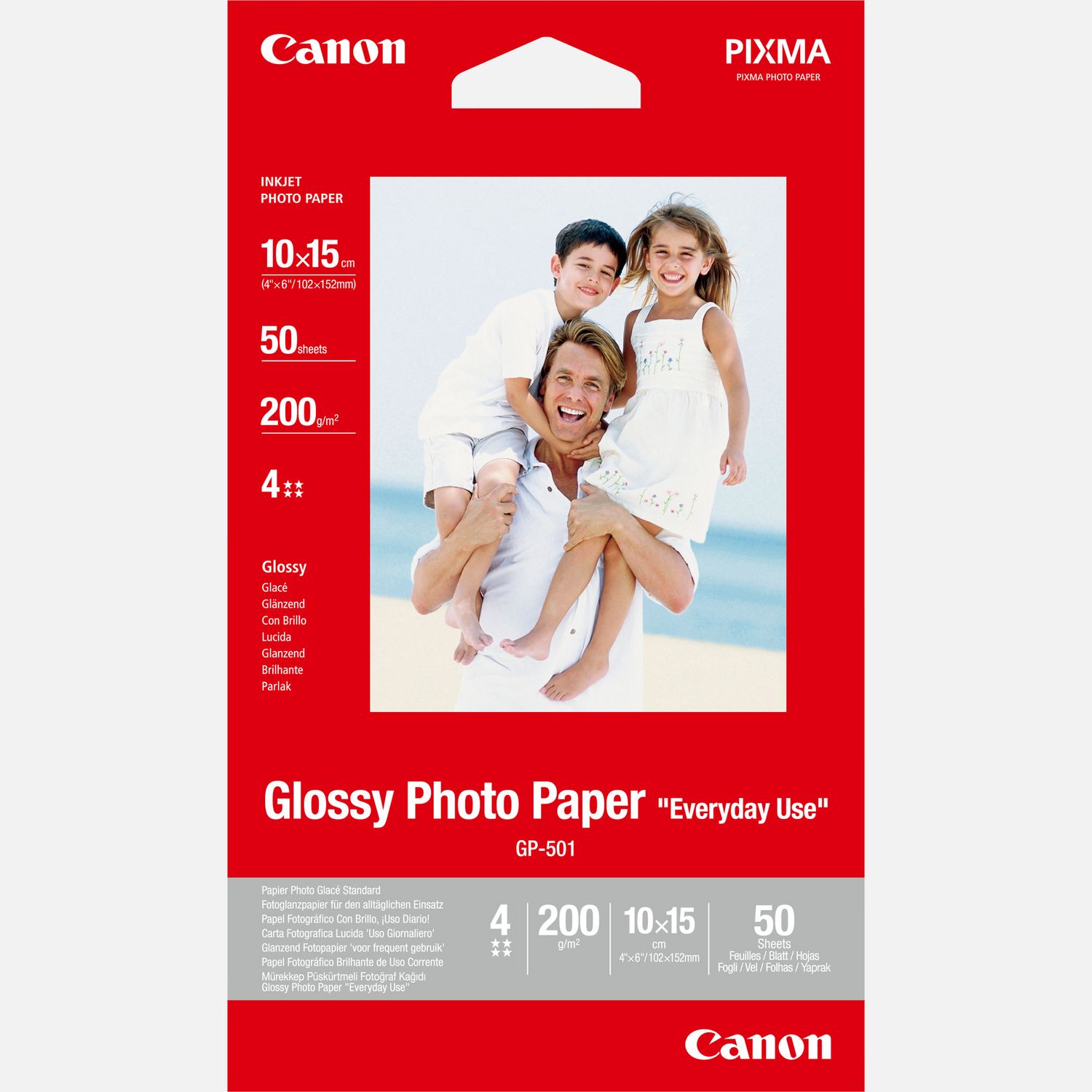 10 x 15 cm Papier photo Canon Papier photo Papier et étiquettes Canon  GP-501 papier photo glossy 170 g/m² 10 x 15 (contenu 50 feuilles)