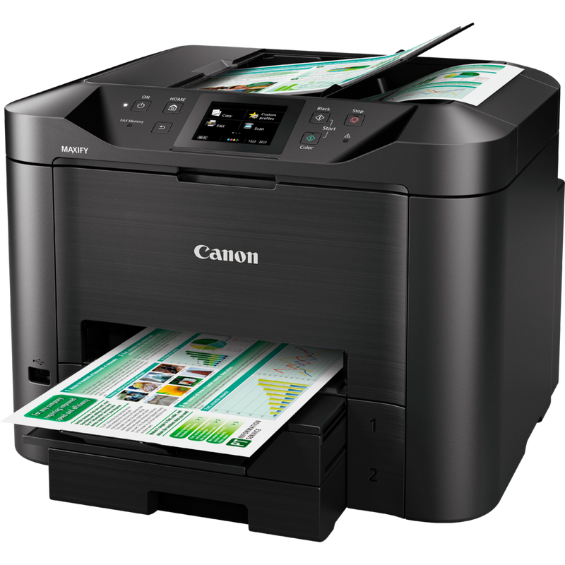 Canon MAXIFY MB5450 Produit Vue avant inclinée, montrant le bac à papier déplié