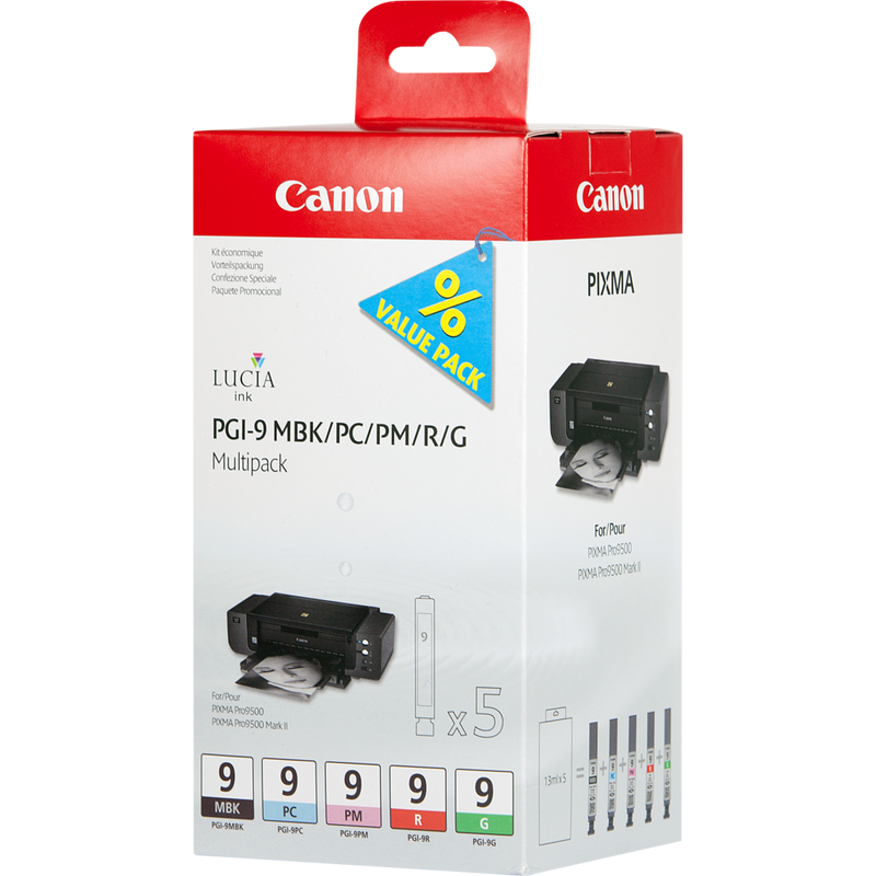 Canon PGI-9 MBK/PC/PM/R/G 5-blekkassett, multipakke Produkt Sett fra høyre