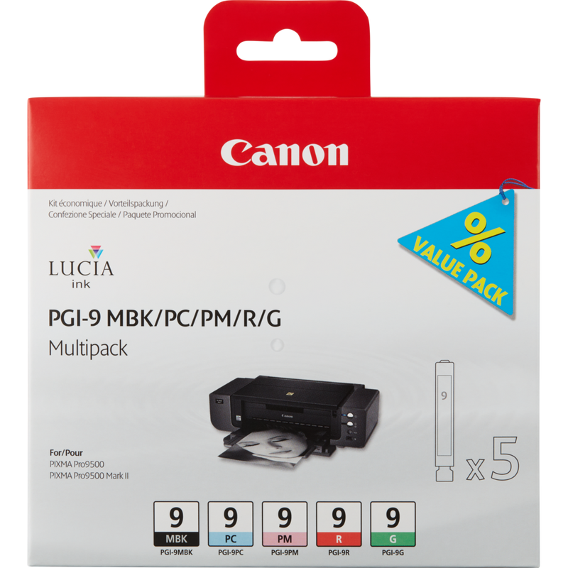 Canon PGI-9 MBK/PC/PM/R/G 5-blekkassett, multipakke Produkt Sett forfra
