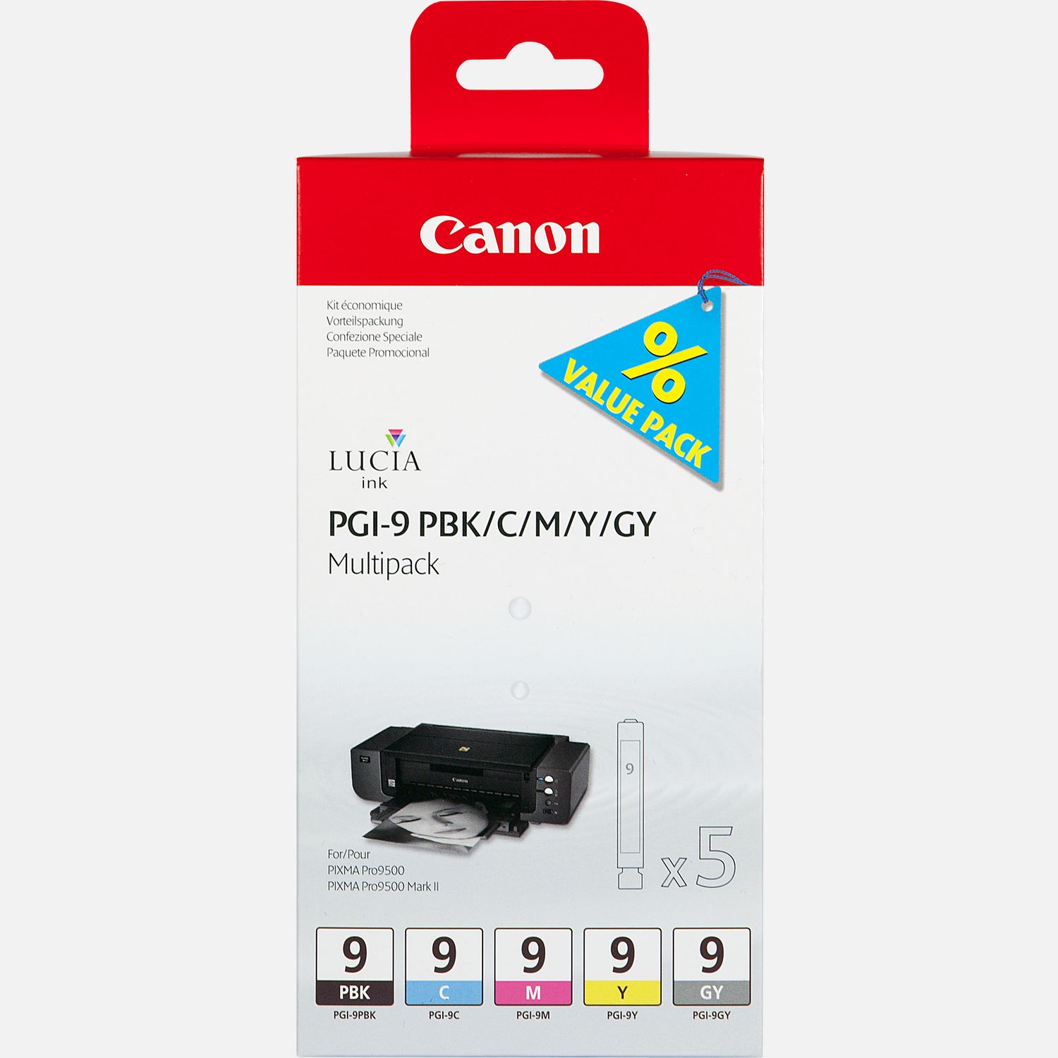 Multipack de 5 cartouches d'encre Canon PGI-9 PBK/C/M/Y/GY