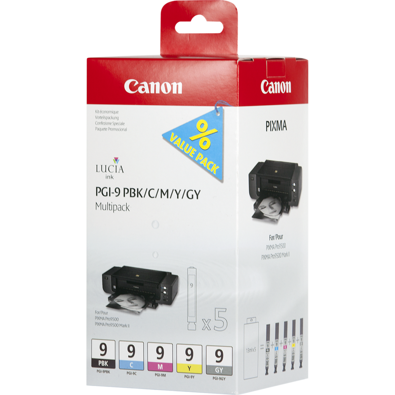 Multipack de 5 cartuchos de tinta Canon PGI-9 PBK/C/M/Y/GY Producto Vista derecha
