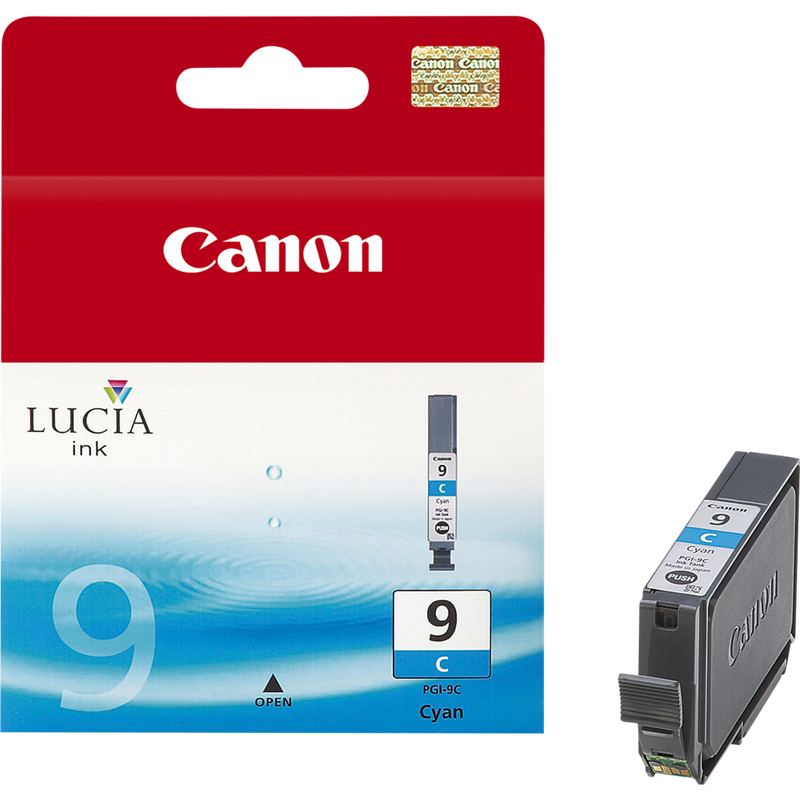 Cartucho de tinta cian Canon PGI-9C Producto Vista frontal con un cartucho