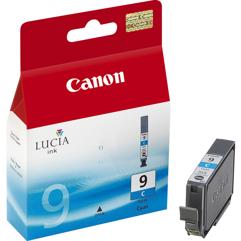 Cartucho de tinta cian Canon PGI-9C Producto Vista derecha con un cartucho