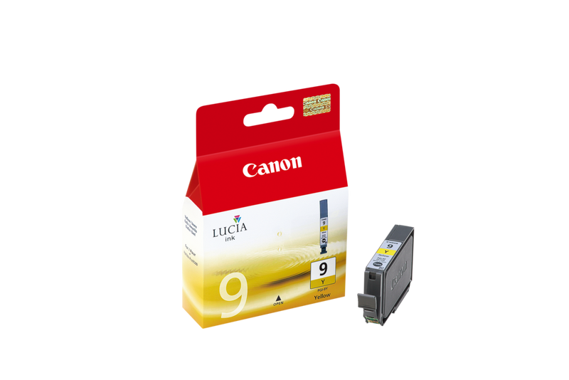 Tinteiro amarelo Canon PGI-9Y Produto Vista direita com o tinteiro
