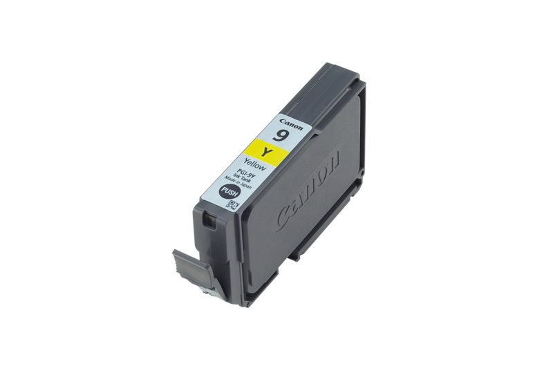 Tinteiro amarelo Canon PGI-9Y Produto Vista direita do tinteiro