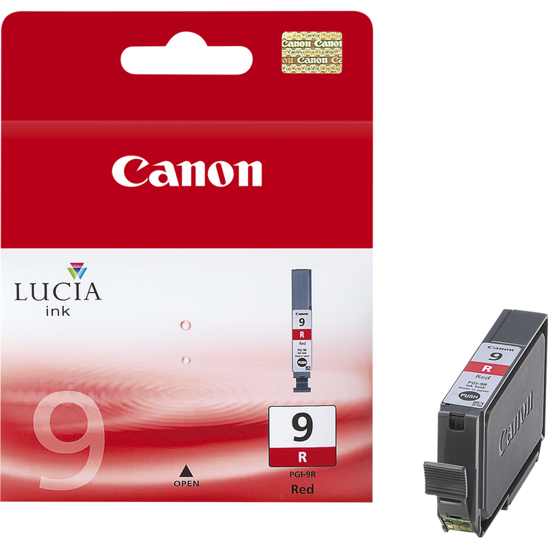 Canon PGI-9R Red Ink Cartridge Product Front View with Cartridge