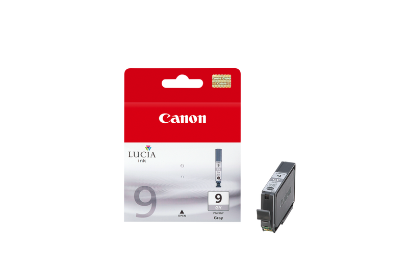 Canon PGI-9GY Grey Ink Cartridge Product Front View with Cartridge